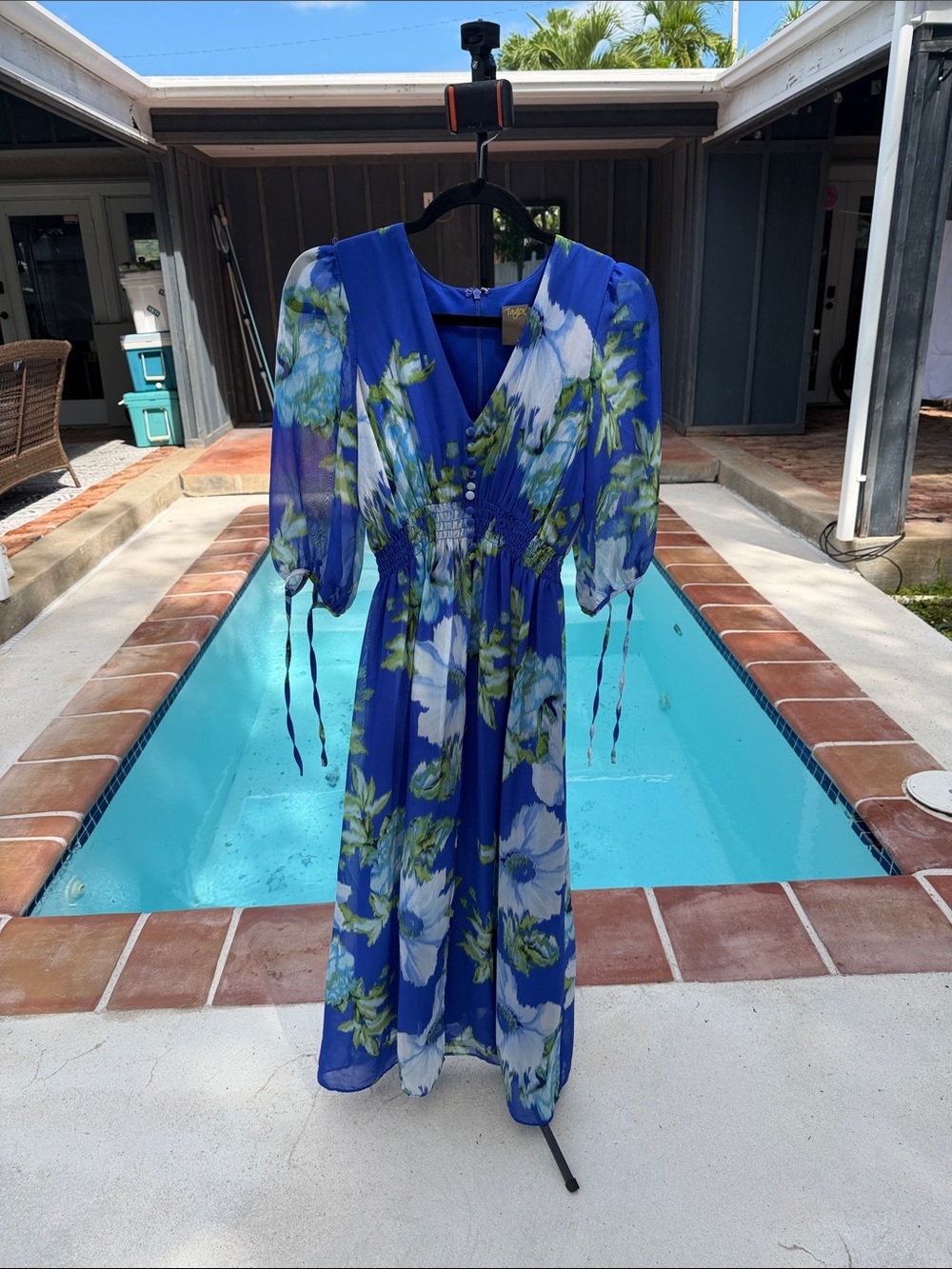 Blue Floral Maxi Dress with Sleeves